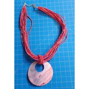 Women's Mother of Pearl Pendan Red Muli Layered Beaded Stylish Wear Necklace 16"